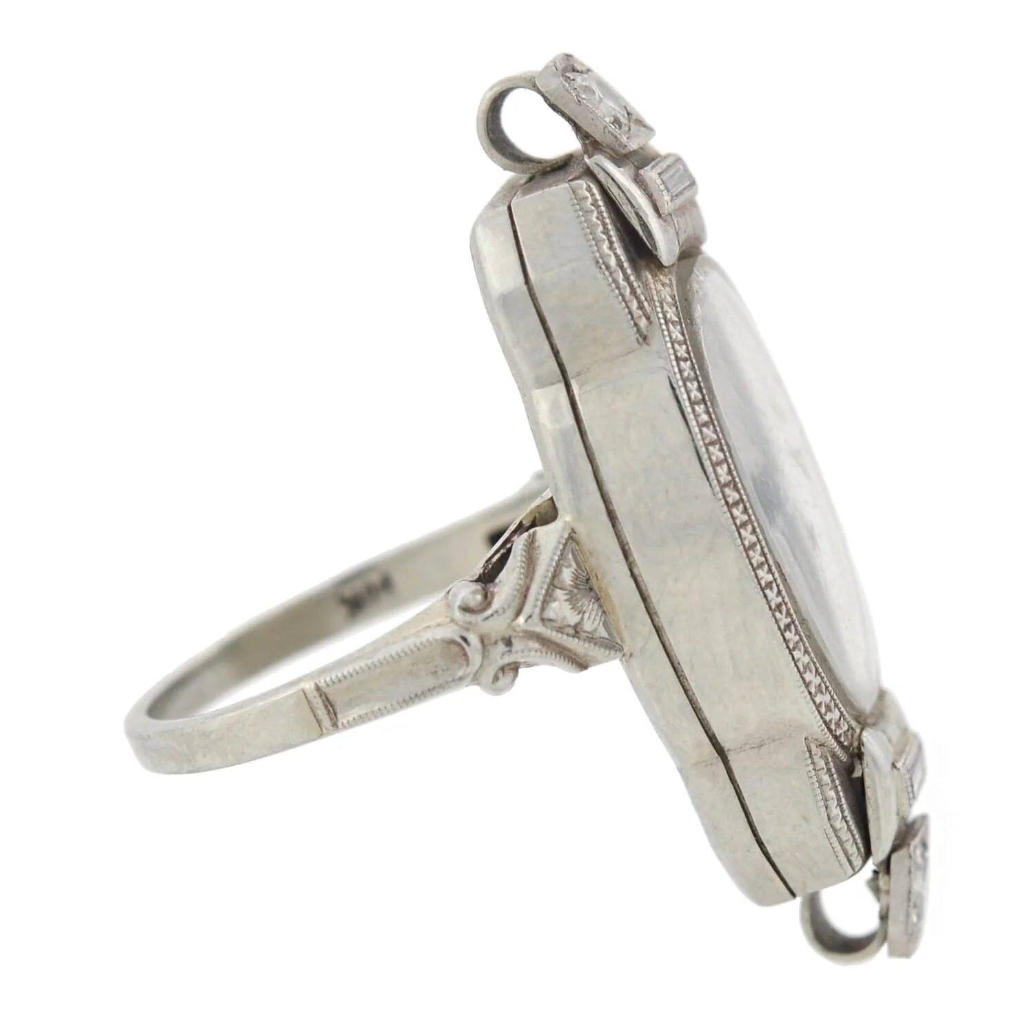 Late Art Deco 14kt White Gold Diamond Watch Ring - Image 2