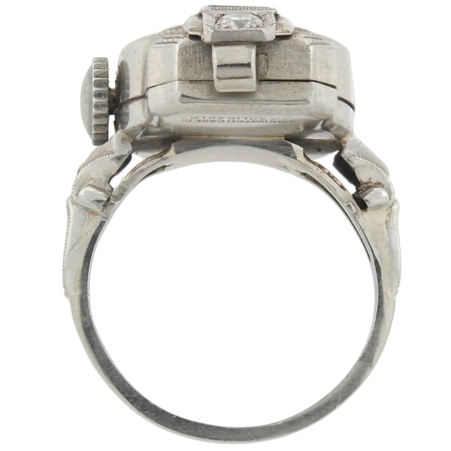 Late Art Deco 14kt White Gold Diamond Watch Ring - Image 3