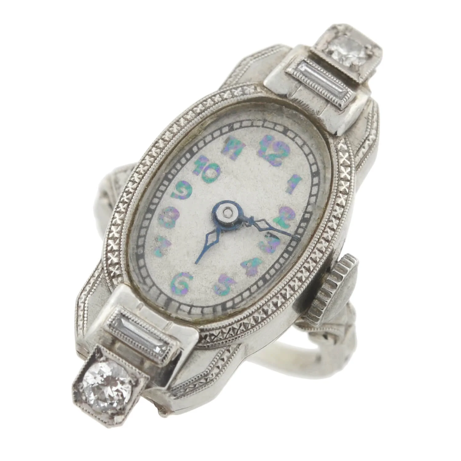 Late Art Deco 14kt White Gold Diamond Watch Ring - Image 4
