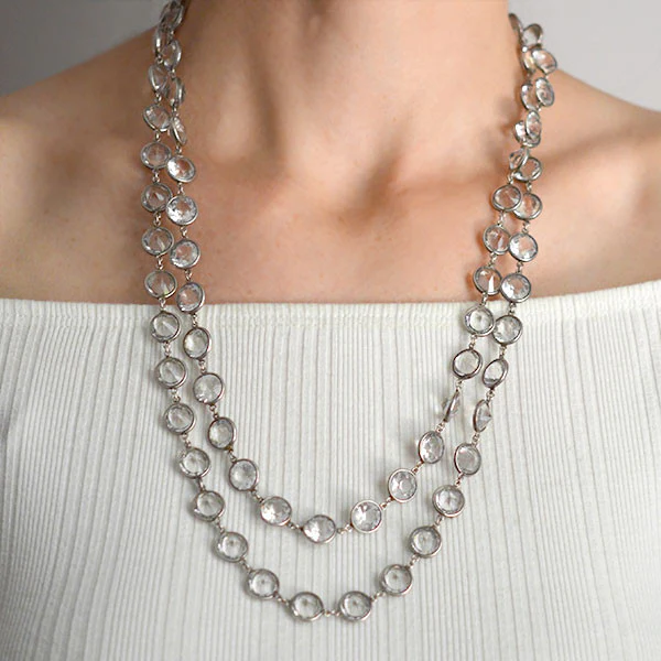 Late Art Deco Long Sterling & Large Crystal Necklace 50" - Image 6