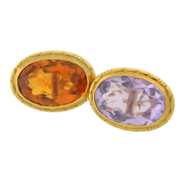Late Victorian 14kt Gold & Multi-Gemstone Cufflinks - Image 3