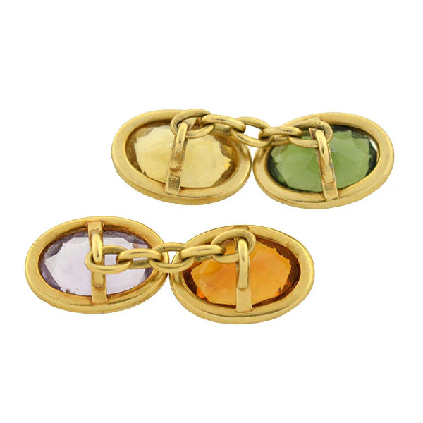 Late Victorian 14kt Gold & Multi-Gemstone Cufflinks - Image 5