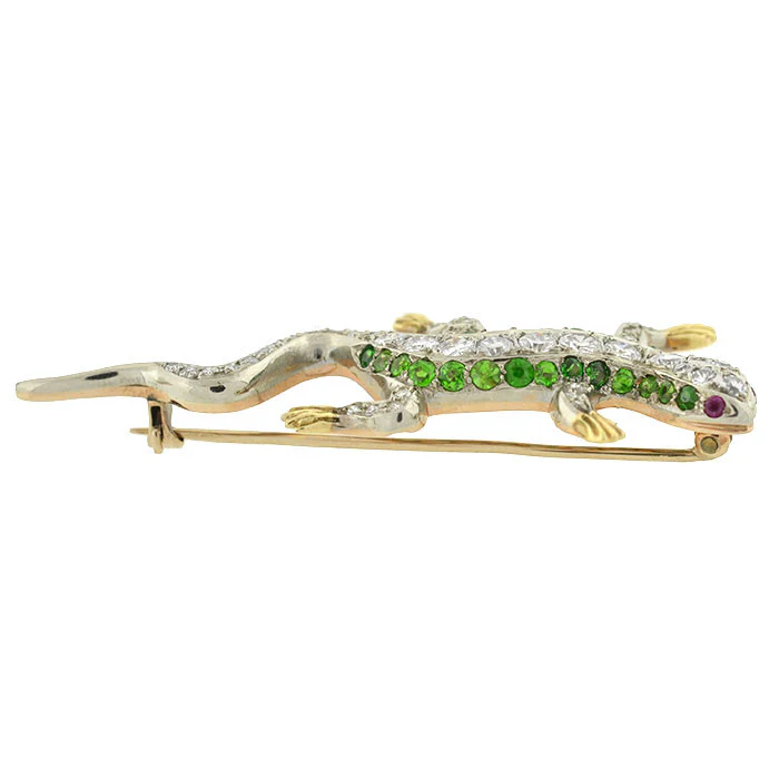 Edwardian 14kt/Platinum Diamond & Demantoid Garnet Lizard Pin - Image 4
