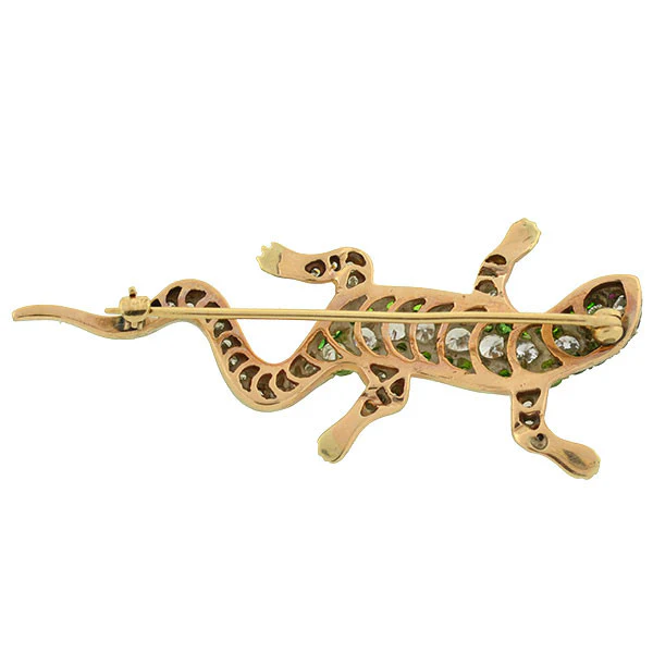 Edwardian 14kt/Platinum Diamond & Demantoid Garnet Lizard Pin - Image 5