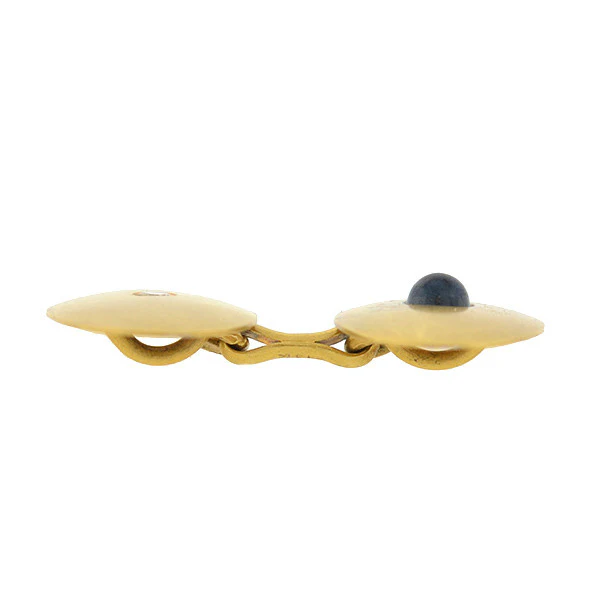 Late Victorian 14kt Sapphire Cabochon & Diamond Cufflinks - Image 4