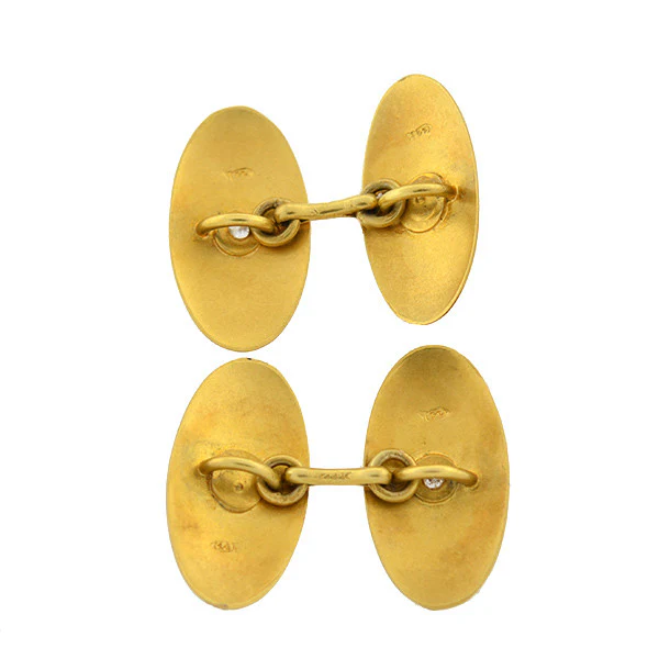 Late Victorian 14kt Sapphire Cabochon & Diamond Cufflinks - Image 5