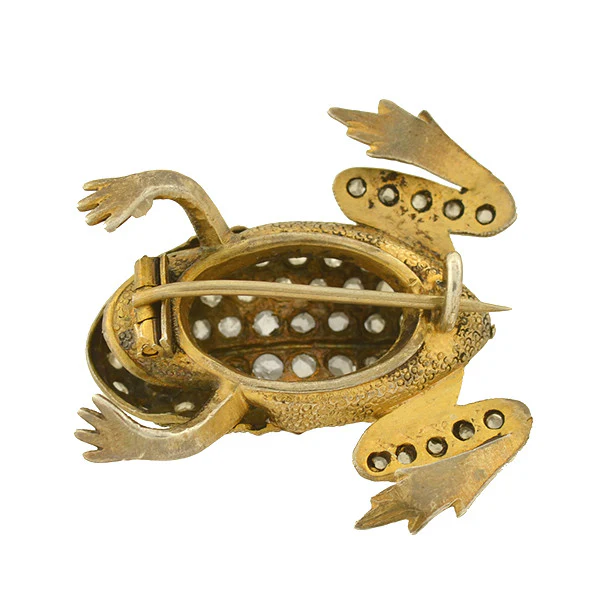 Late Victorian Silver Gilt Rose Cut Diamond & Ruby Frog Pin - Image 5
