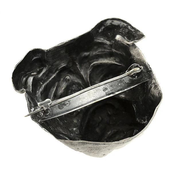 Late Victorian Large Silver Plated British Bulldog Head Pin - Image 5