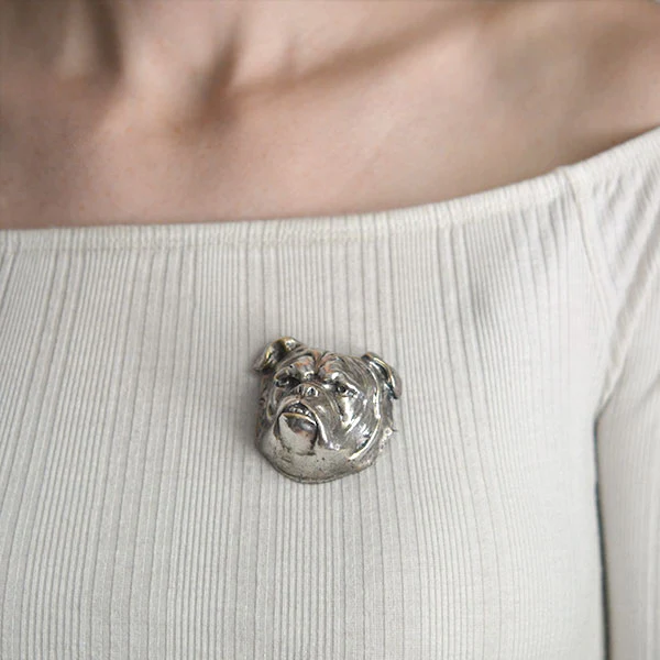 Late Victorian Large Silver Plated British Bulldog Head Pin - Image 6