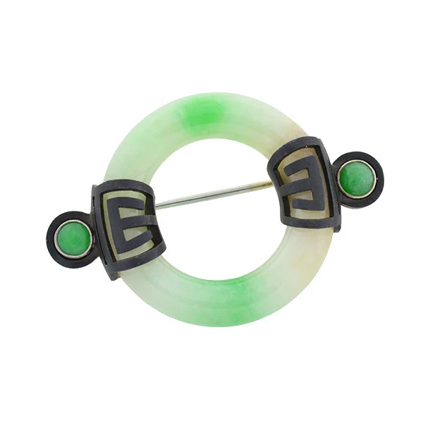 MARSH & CO. Art Deco 18kt Blackened Steel & Jade Pin - Image 2