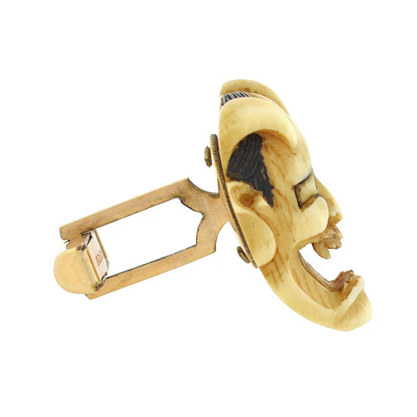 Retro 12kt Gold-Filled & Ivory Devil Face Cufflinks - Image 5