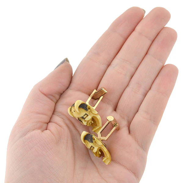 Retro 12kt Gold-Filled & Ivory Devil Face Cufflinks - Image 7