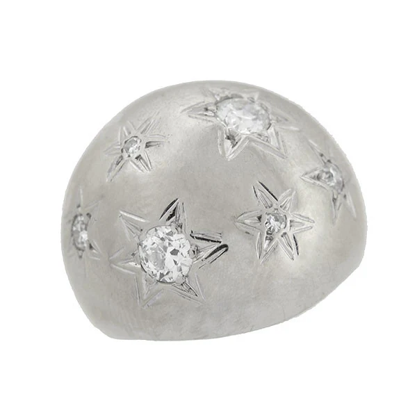 Retro 14kt Diamond Etched Starburst Dome Ring .75ctw - Image 5