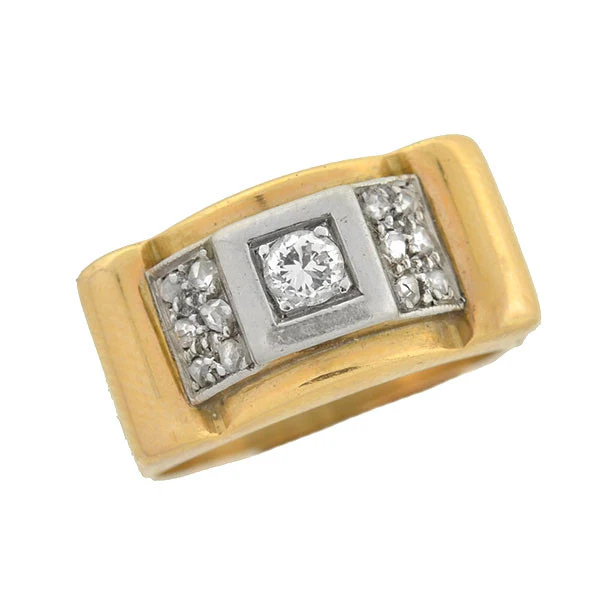 Retro 14kt & Platinum 2-Tone Diamond Ring - Image 5