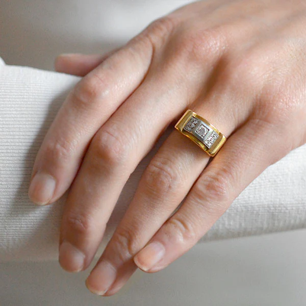 Retro 14kt & Platinum 2-Tone Diamond Ring - Image 6