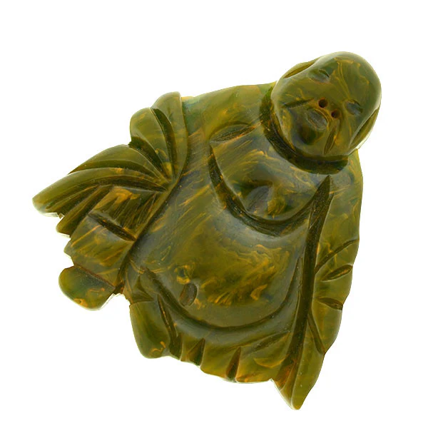 Retro Carved Green Bakelite Buddha Pin - Image 3
