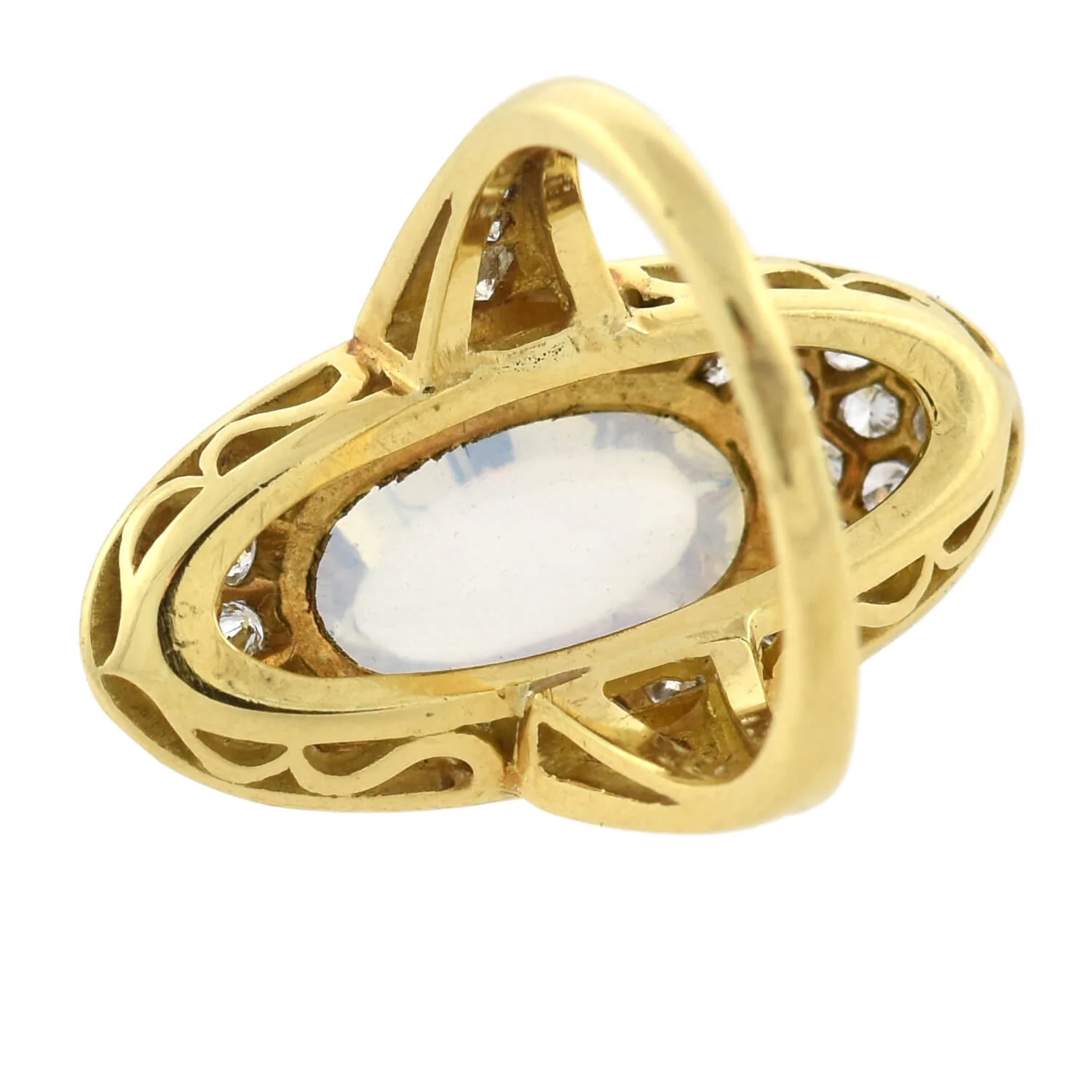 Retro Large 18kt Moonstone + Pavé Set Diamond Navette Ring - Image 5