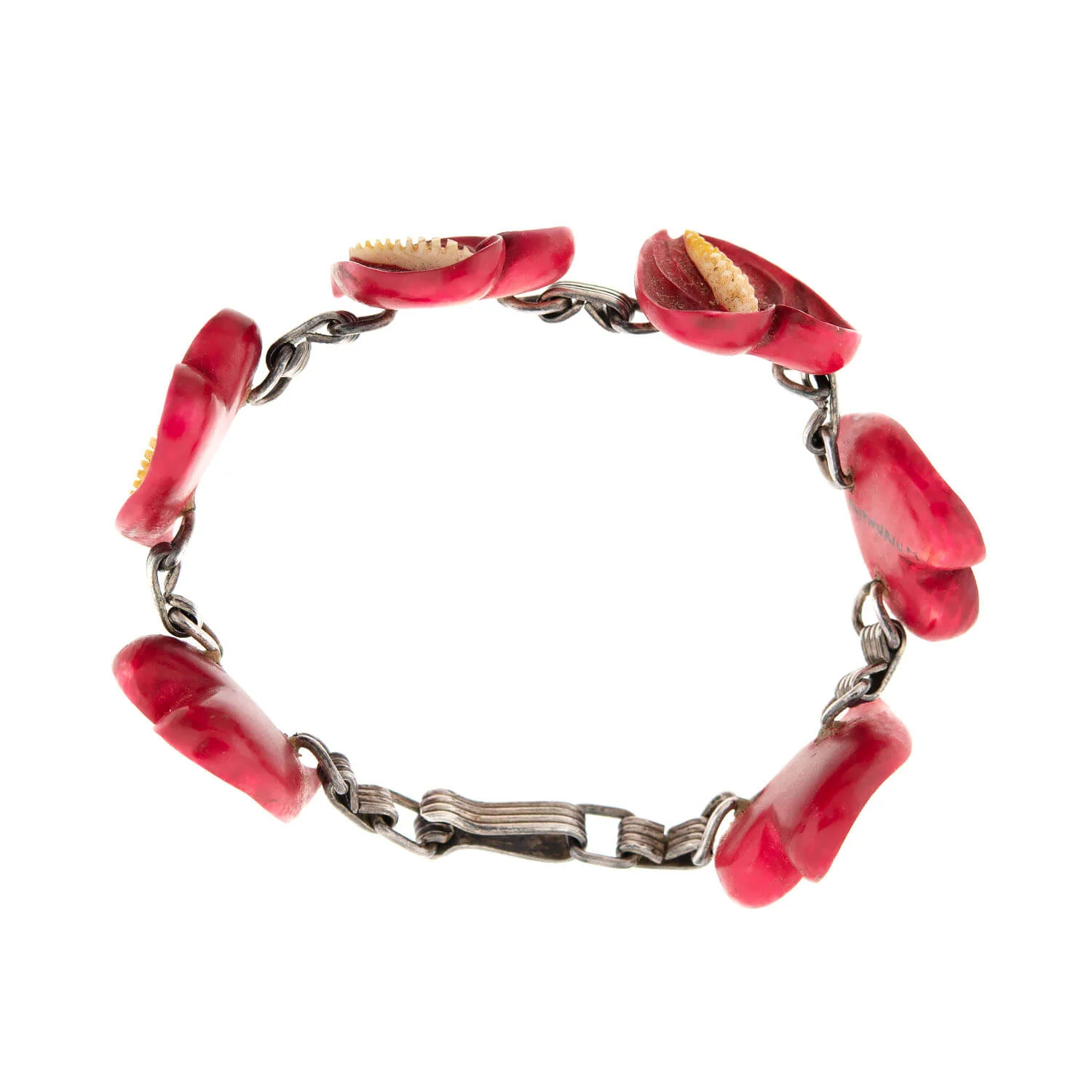 Retro Sterling Silver Ming Anthurium Flower Bracelet - Image 3