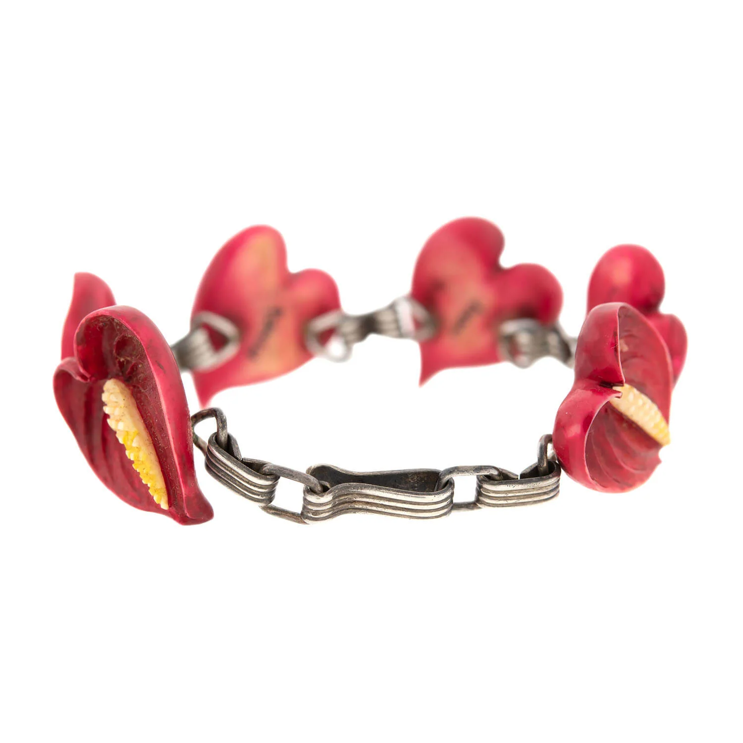 Retro Sterling Silver Ming Anthurium Flower Bracelet - Image 5
