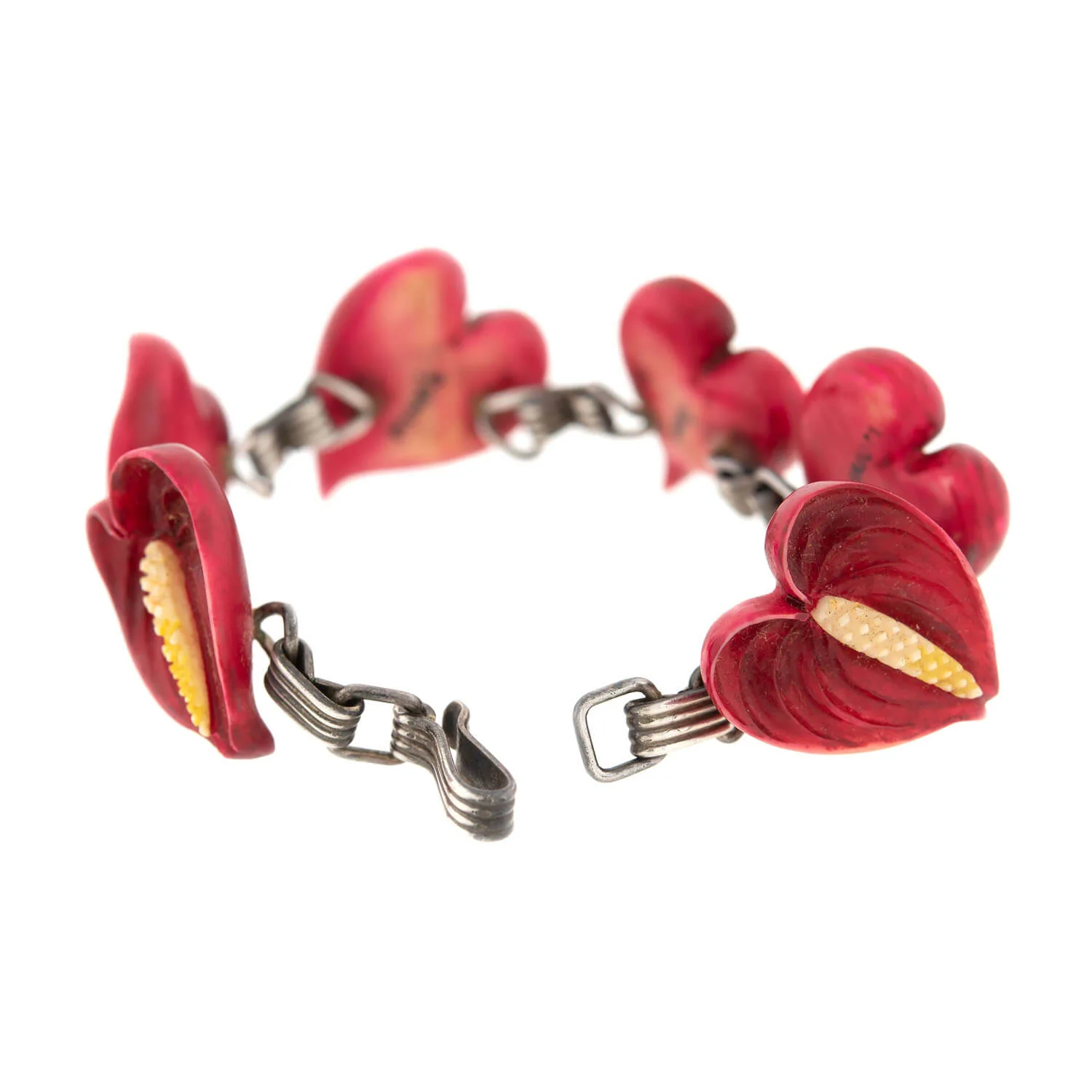 Retro Sterling Silver Ming Anthurium Flower Bracelet - Image 6