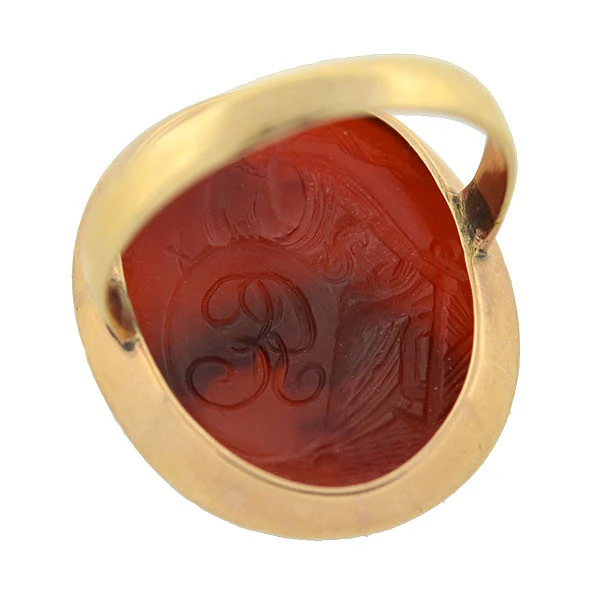 Victorian 10kt Carnelian Intaglio Family Crest Signet Ring - Image 3