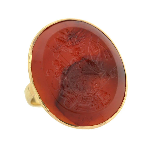Victorian 10kt Carnelian Intaglio Family Crest Signet Ring - Image 6