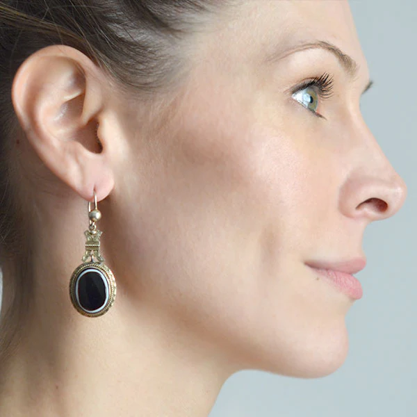 Victorian 12kt Gold Banded Agate Earrings - Image 6