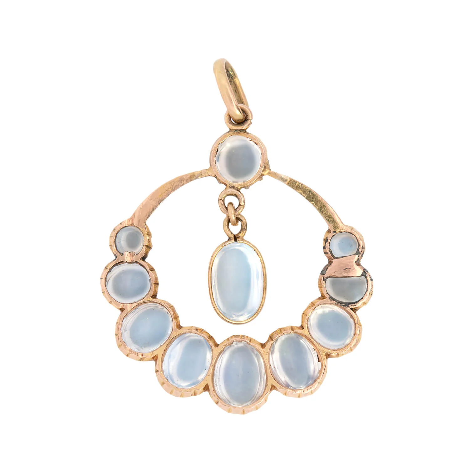 Art Nouvous 14k Graduated Moonstone Crescent Pendant - Image 3