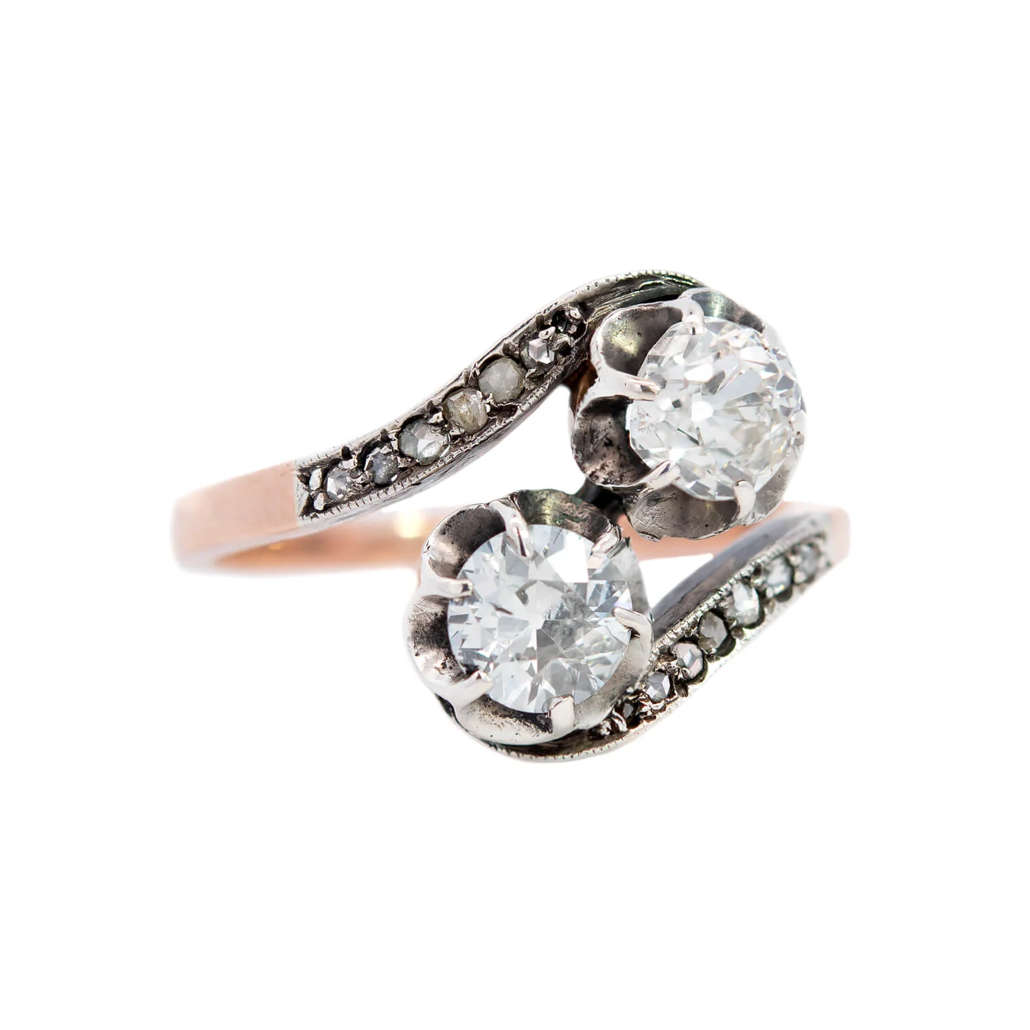 Victorian 14k/Sterling Silver "Moi Et Toi" Diamond Ring 1ctw+ - Image 2