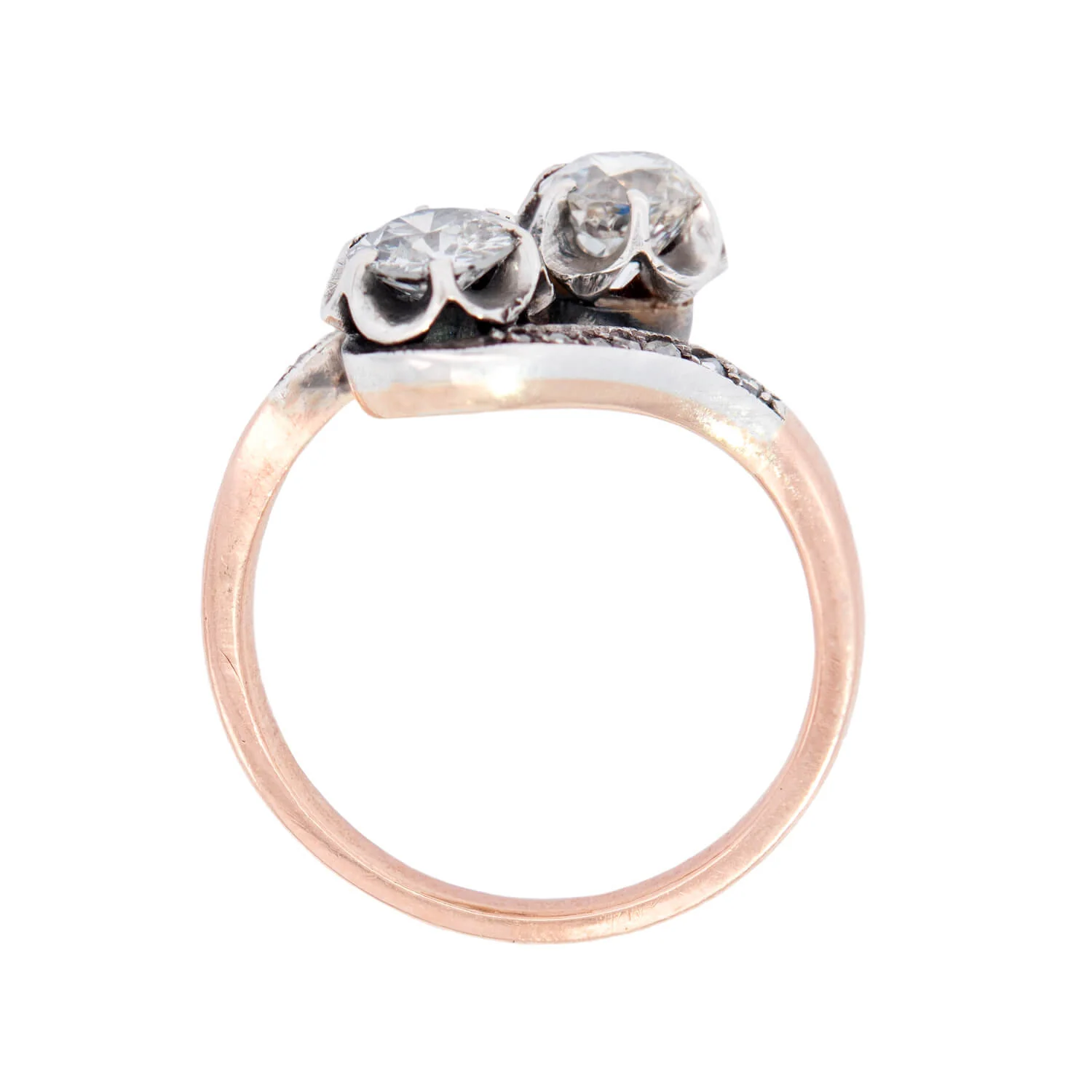 Victorian 14k/Sterling Silver "Moi Et Toi" Diamond Ring 1ctw+ - Image 4