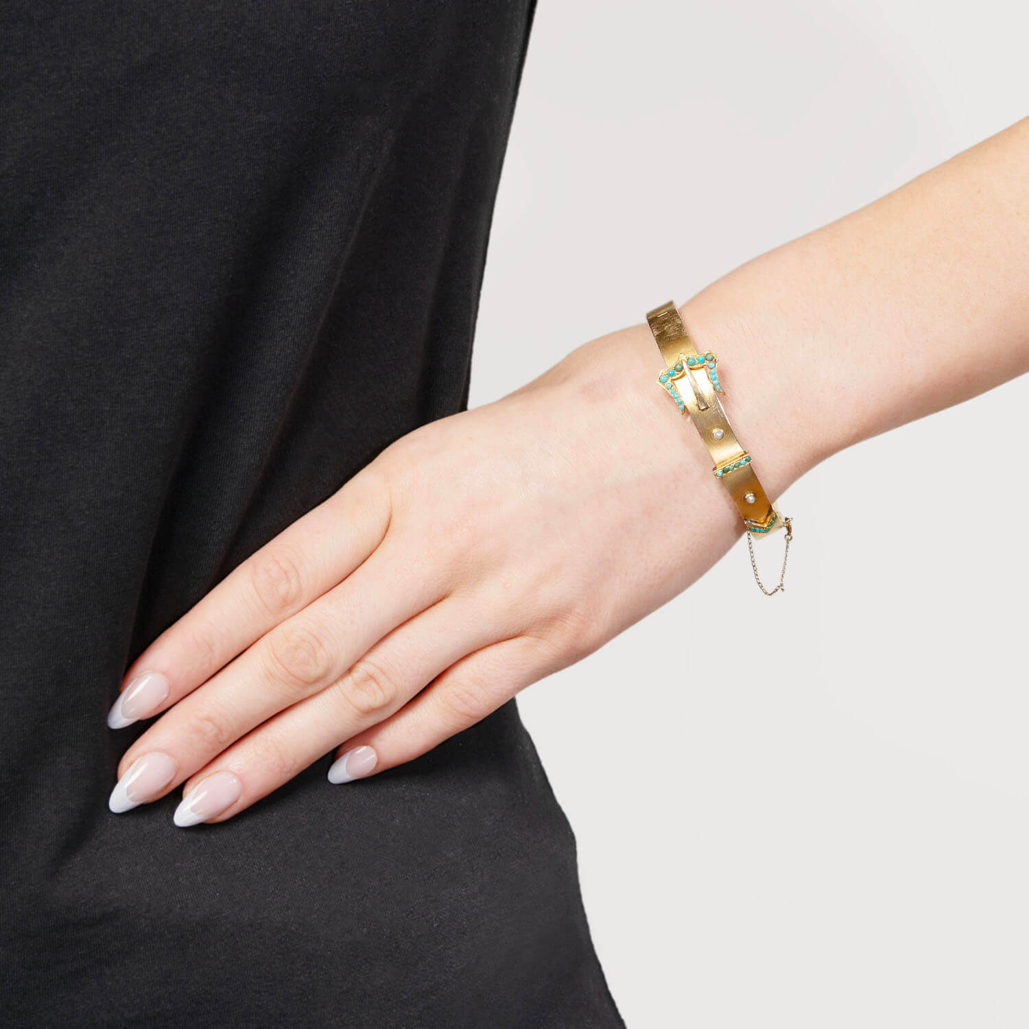 Victorian 14k Turquoise Buckle Bracelet - Image 8