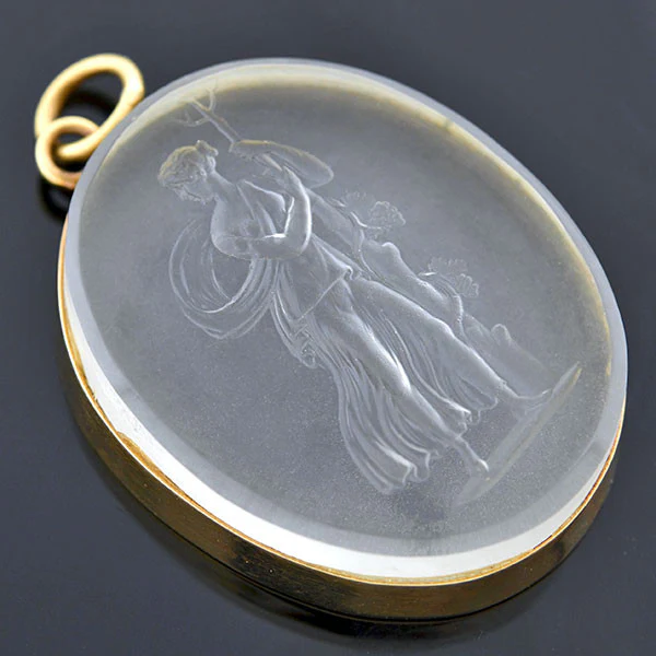 Victorian 14kt Carved Glass Tassie Pendant - Image 2