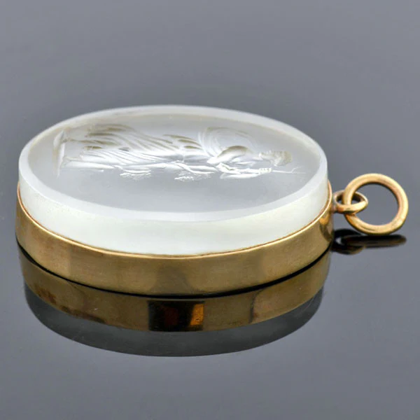 Victorian 14kt Carved Glass Tassie Pendant - Image 3