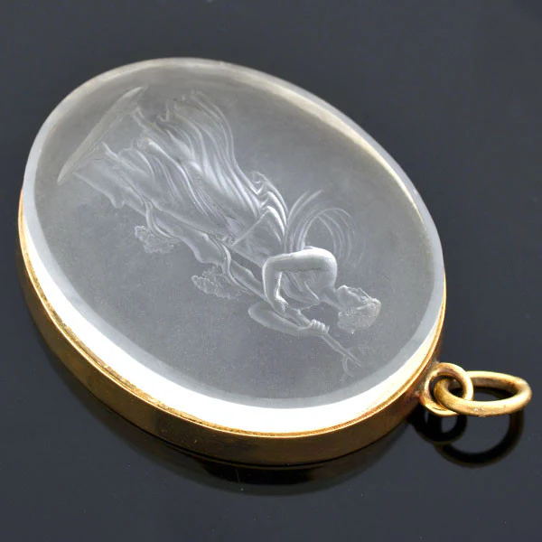 Victorian 14kt Carved Glass Tassie Pendant - Image 4