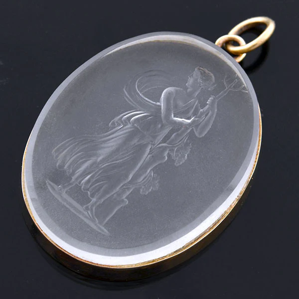 Victorian 14kt Carved Glass Tassie Pendant - Image 5