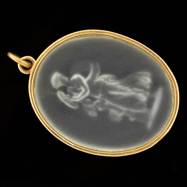 Victorian 14kt Carved Glass Tassie Pendant - Image 6