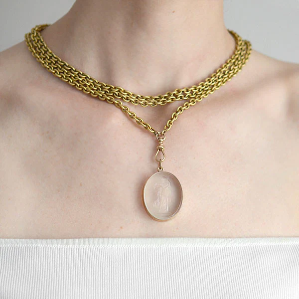 Victorian 14kt Carved Glass Tassie Pendant - Image 7