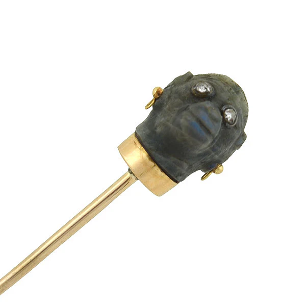 Victorian 14kt Carved Labradorite Monkey Stick Pin - Image 2