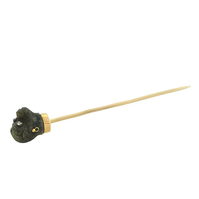 Victorian 14kt Carved Labradorite Monkey Stick Pin - Image 3