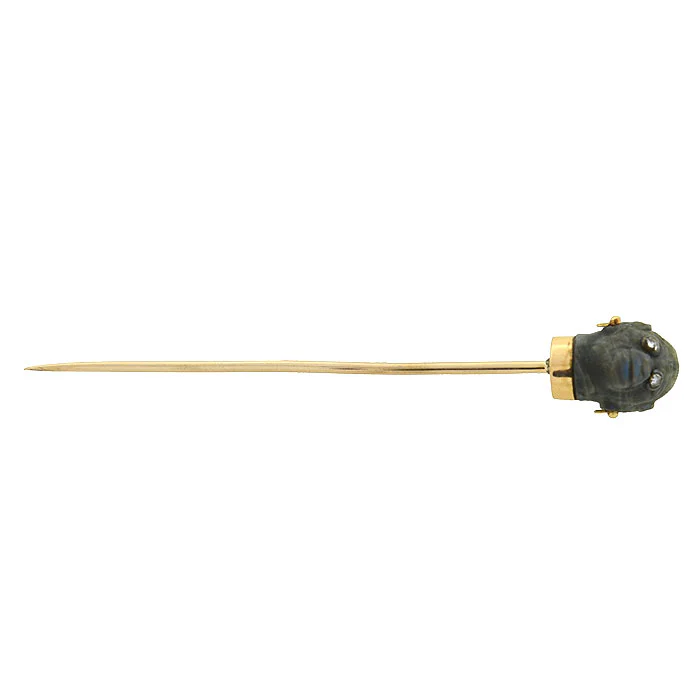 Victorian 14kt Carved Labradorite Monkey Stick Pin - Image 4