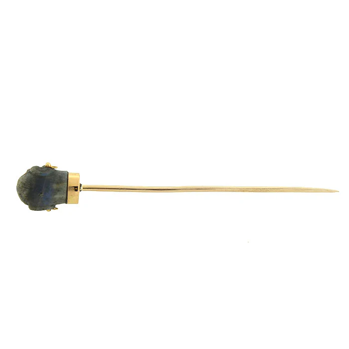 Victorian 14kt Carved Labradorite Monkey Stick Pin - Image 5