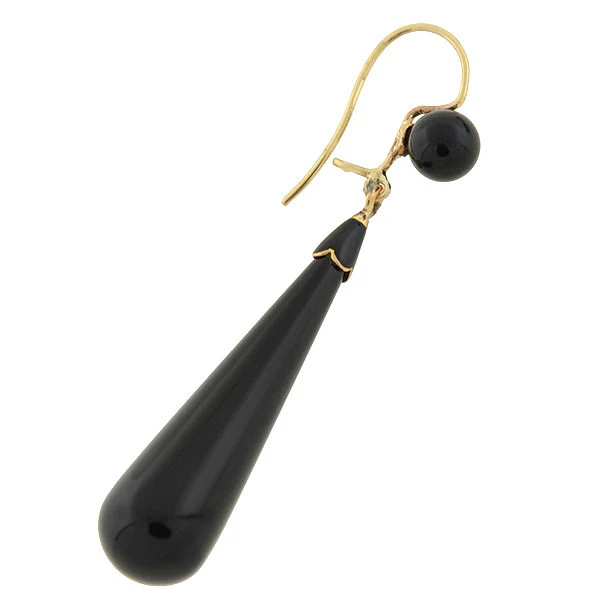 Victorian 14kt Carved Onyx Teardrop Earrings - Image 2