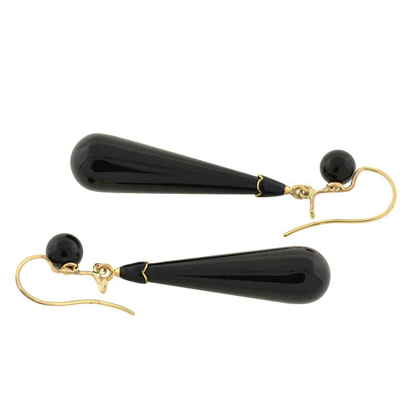 Victorian 14kt Carved Onyx Teardrop Earrings - Image 4