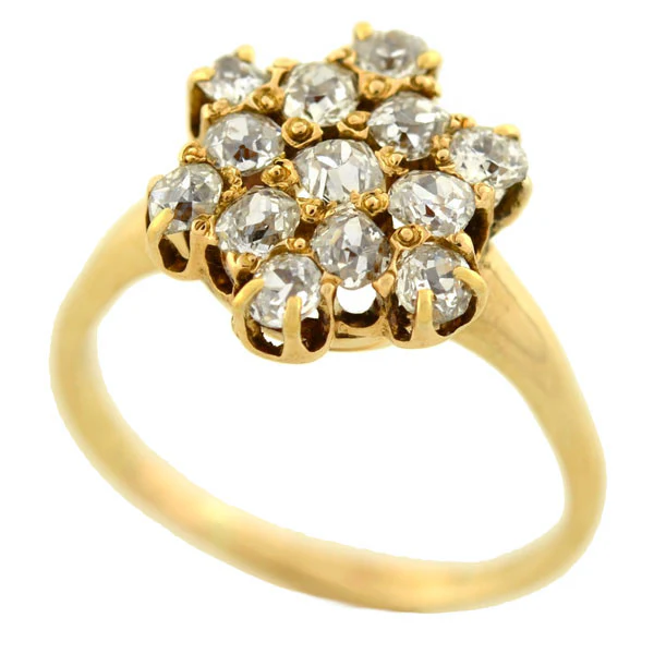 Victorian 14kt Mine Cut Diamond Cluster Ring - Image 4