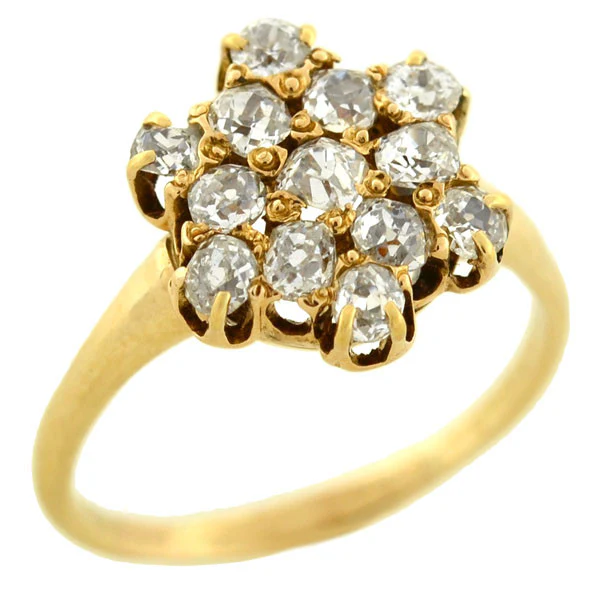 Victorian 14kt Mine Cut Diamond Cluster Ring - Image 5
