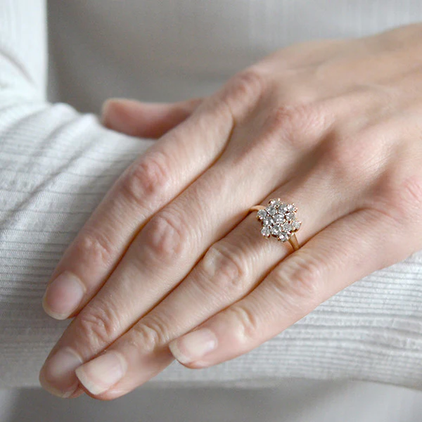 Victorian 14kt Mine Cut Diamond Cluster Ring - Image 6