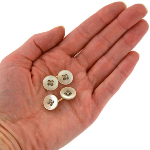 Victorian 14kt Mother of Pearl Diamond Button Cufflinks - Image 7