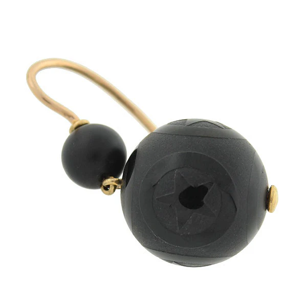 Victorian 14kt Onyx Engraved Star Motif Earrings - Image 2