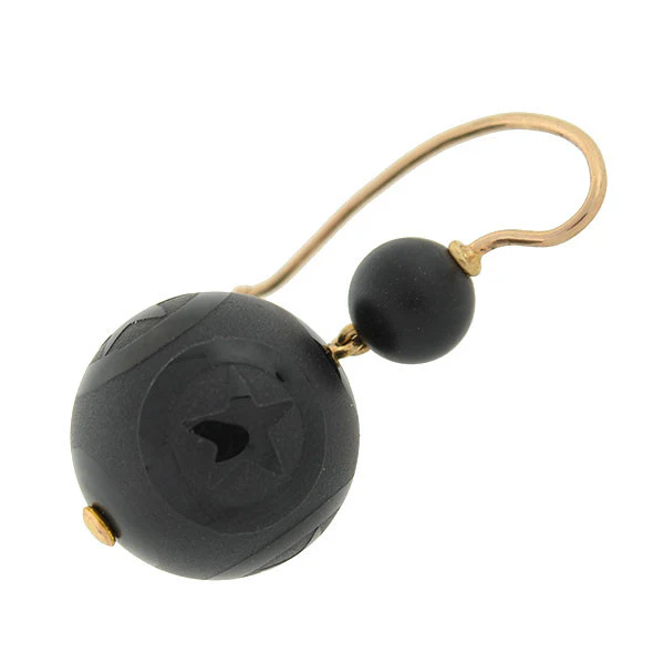Victorian 14kt Onyx Engraved Star Motif Earrings - Image 3