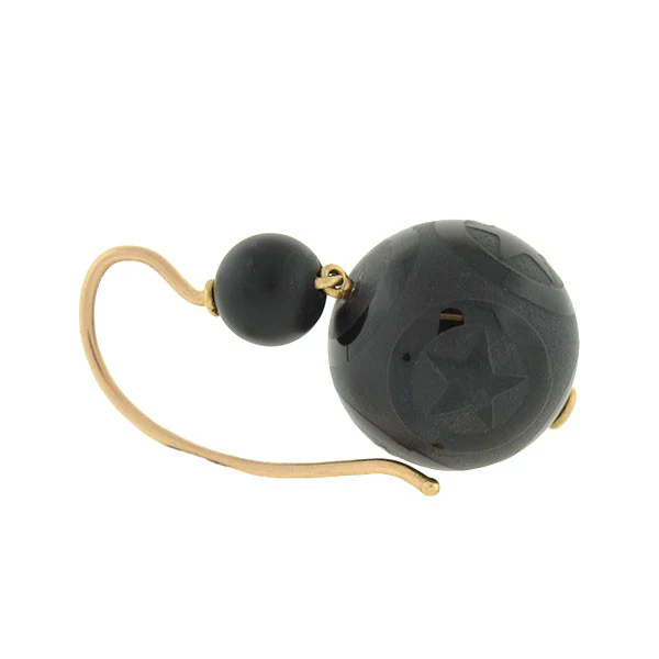 Victorian 14kt Onyx Engraved Star Motif Earrings - Image 5